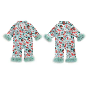 Toddler Boy Christmas Pajamas Cozy Reindeer Tree Star Print Long Sleeve Lapel Jumpsuits Pajama with Matching Socks