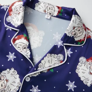 Family Matching Christmas Pajamas Set Dad and Son Santa Print Tops Pants Holiday Satin Pajamas Sleepwear