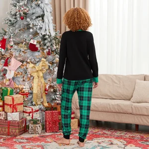 Christmas Family Matching Pajamas Reindeer Print Long Sleeve Top and Cozy Plaid Bottoms for Holiday Loungewear Sleepwear